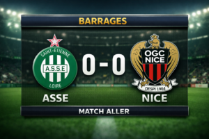 😬 Barrage aller : ASSE – Nice 👉 0-0, aucun tir cadré, pression maximale. 🎯 Retour vendredi à huis clos, tout reste à jouer ! #ASSE #OGCNice #Barrages #Ligue1 #Football